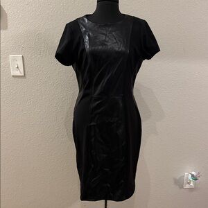 Elegant Black Midi Dress with Leather Details